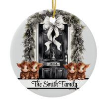 Julfamiljen med 4 prydnadsdjur av arten Highland