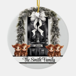 Julfamiljen med 4 prydnadsdjur av arten Highland Julgransprydnad Keramik