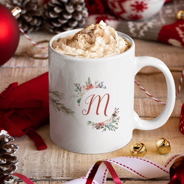 Julfamiljen Monogram Watercolor-Blommigt Kaffemugg (Skapare uppladdad)