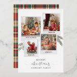 Julfamiljen Photo Collage Play Rustic Silver<br><div class="desc">Julfamiljens Photo Collage Play Rustic Silver Foil-Helgdag Card. Byt enkelt ut fotona mot dina favoritfoton och namn genom att klicka på knappen "Anpassa"</div>