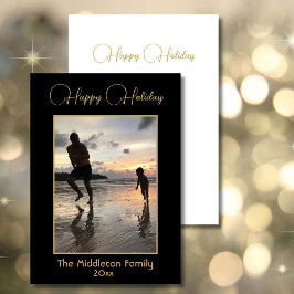 Julfamiljen Photo Elegant Black Guld Merry Julkort