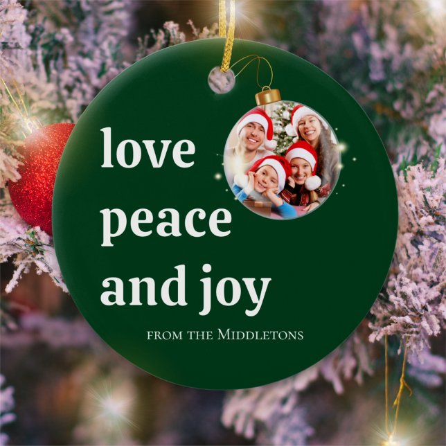 Julfamiljen Photo Kärlek Peace Joy Helgdag Julgransprydnad Keramik (Skapare uppladdad)