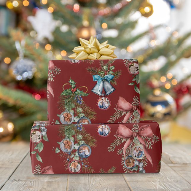 Julfamiljen Photo Ornaments Red Presentpapper (Skapare uppladdad)