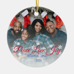 Julfamiljen Photo Peace Kärlek Joy Julgransprydnad Keramik