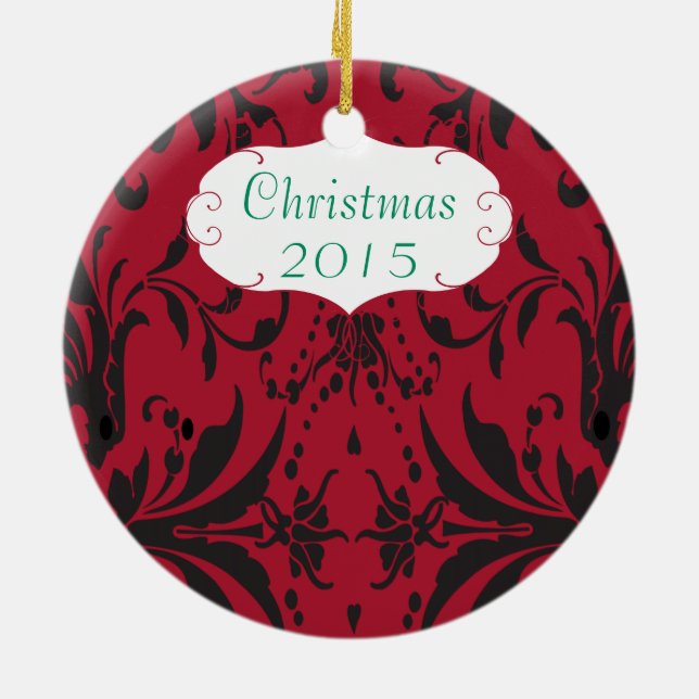 Julfamiljen Photo Red Chandelier #3-skada Julgransprydnad Keramik (Baksidan)