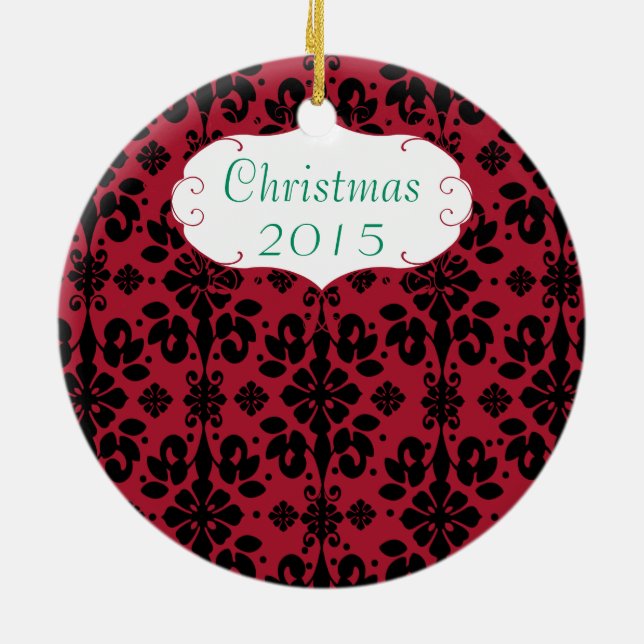 Julfamiljen Photo Red Chandelier #4-skada Julgransprydnad Keramik (Baksidan)