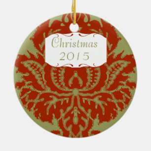 Julfamiljen Photo Russet Red Big Damask Julgransprydnad Keramik