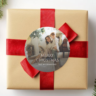 Julfamiljen Photo Rustic Elegant Runt Klistermärke