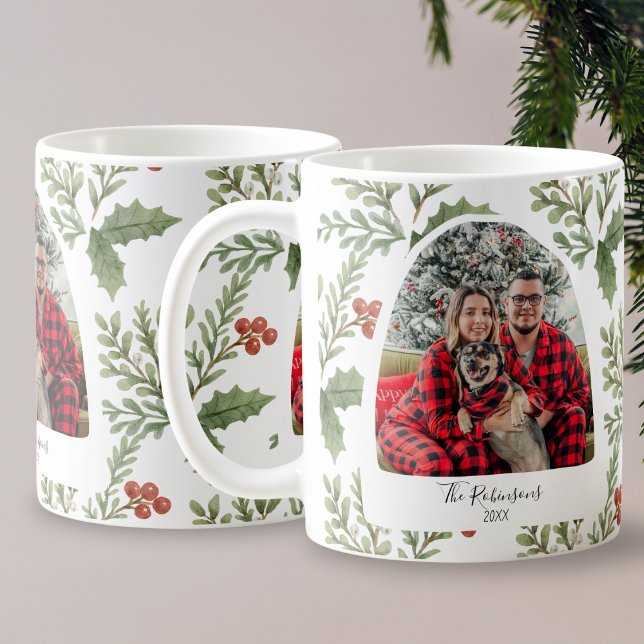 Julfamiljen Photo Typography Botanical Kaffemugg (Skapare uppladdad)