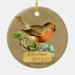 Julfamiljen Photo Vintage Bird Coral Aqua Julgransprydnad Keramik