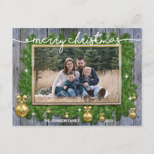 Julfamiljen Porträtt PHOTO Rustic Guld Helg Vykort