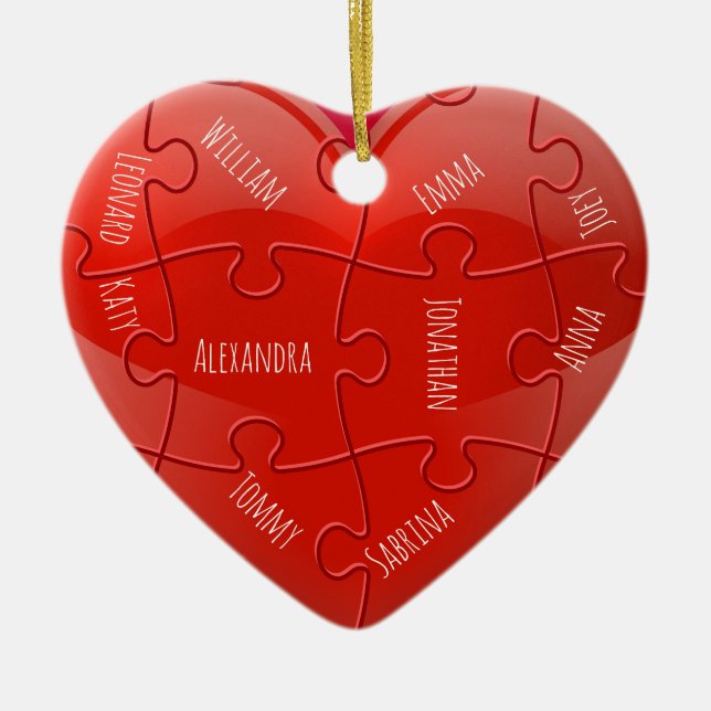Julfamiljen Puzzle Heart med Namn Ceramic O Julgransprydnad Keramik (Framsidan)
