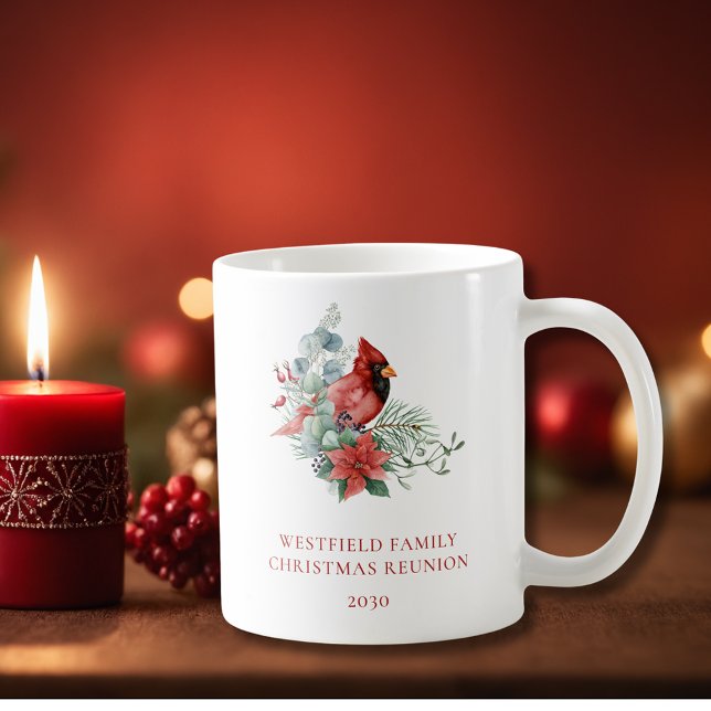 Julfamiljen Reunion Red Cardinal Kaffemugg (Christmas Family Reunion Red Cardinal Keepsake Coffee Mug)