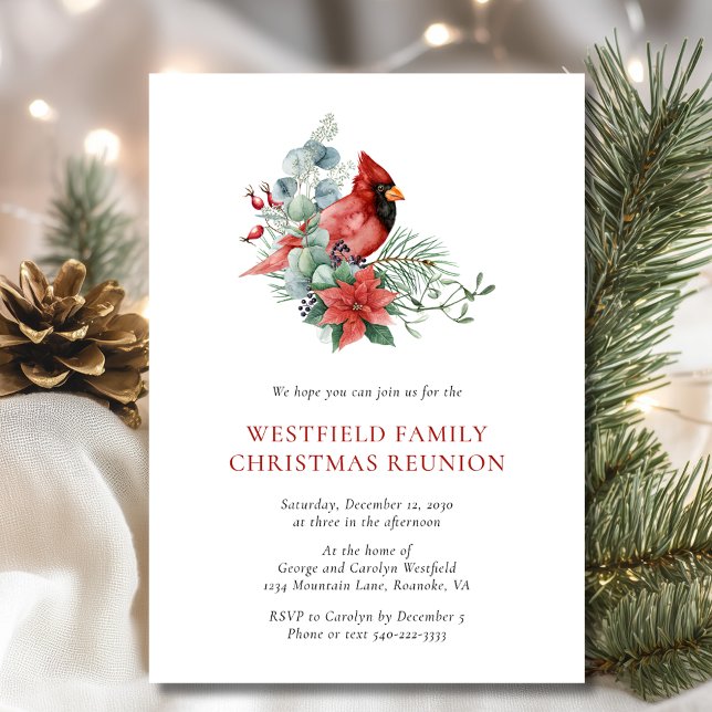 Julfamiljen Reunion Red Cardinal Party Inbjudningar (Christmas Family Reunion Red Cardinal Party Invitation)