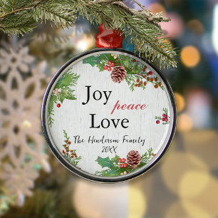 Julfamiljen Rustic Joy Peace Kärlek Julgransprydnad Metall