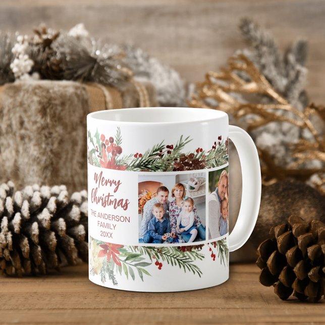 Julfamiljen Rustic Woodland 4 Foto Kaffemugg (Skapare uppladdad)