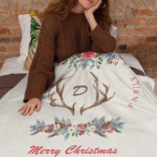 Julfamiljen Rustit Vattencolor monogram namn Fleecefilt (Skapare uppladdad)