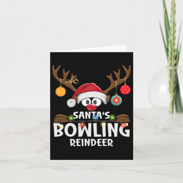 Julfamiljen Santa's Bowling Reindeer Pajama Kort (Framsida)