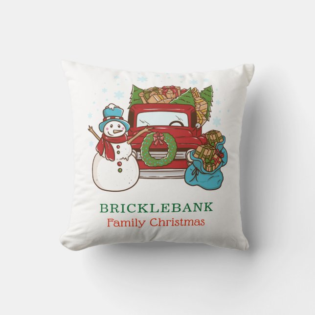 Julfamiljen Snögubbe Personlig Kudde (Framsida)