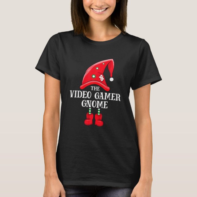 Julfamiljen Videospelaren Gnome - matchande T Shirt (Framsida)