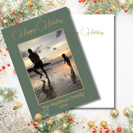 Julfamiljens foto Elegant Grönt Guld Merry Julkort