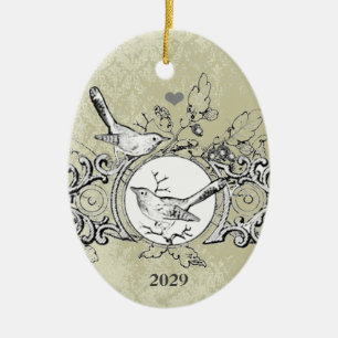 Julfamiljens foto med datum julgransprydnad keramik