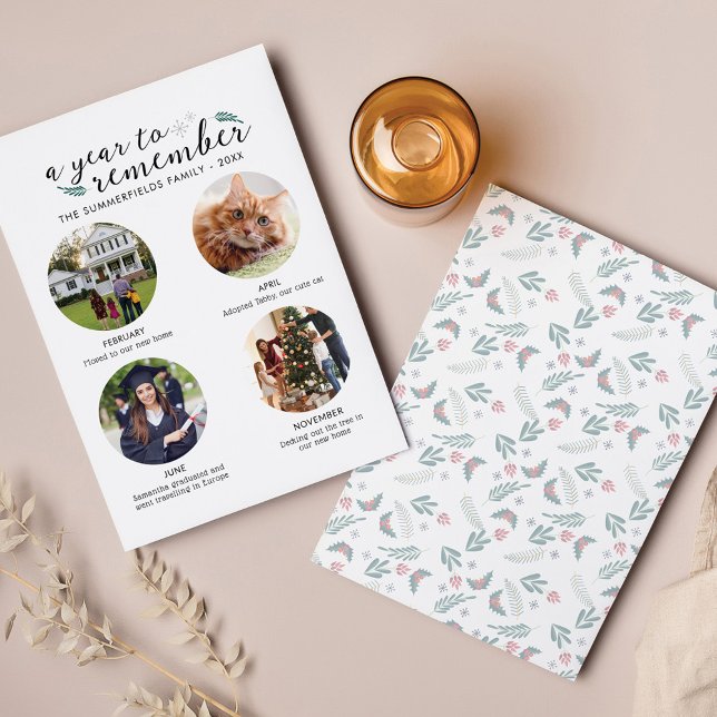 Julfamiljens fotokollage-år i Bilder Anteckningskort (Cute Year in Review Christmas Greetings Family Card)