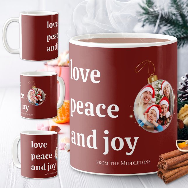Julfamiljens fotopto Kärlek Peace Joy-Helgdag-kort Kaffemugg (Skapare uppladdad)
