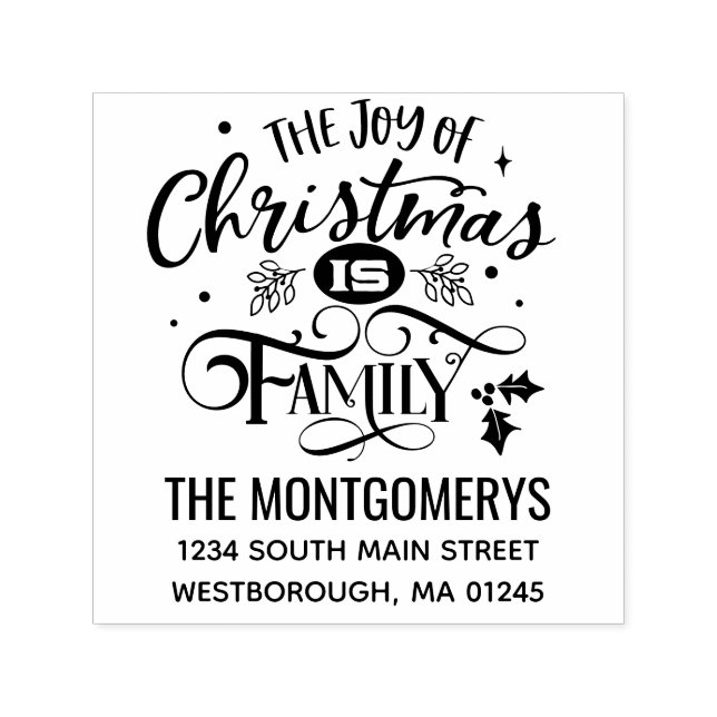 Julfamiljens frityte-Returadress Självfärgande Stämpel (Design)