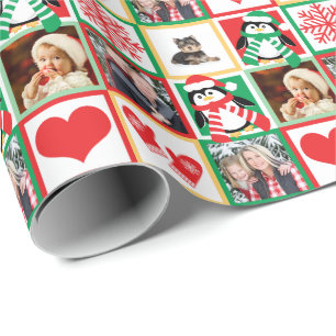 Julfamiljfoto med lyckliga Santa pingvin Presentpapper