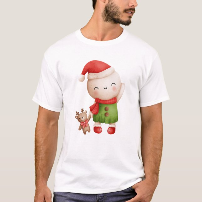 Julfantastiska Vintagen Snögubbe T Shirt (Framsida)