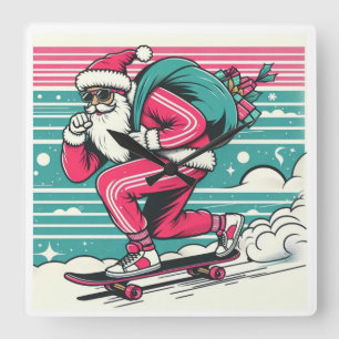 Julfar på skateboard fyrkantig klocka