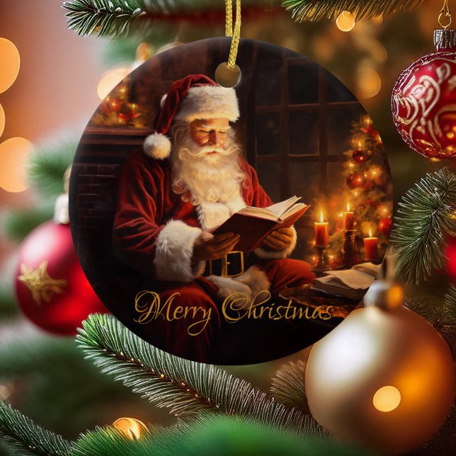 Julfarbror som läser en bok julgransprydnad keramik (Skapare uppladdad)