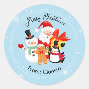 Julfären Cute Santa & Friends Stickers Runt Klistermärke