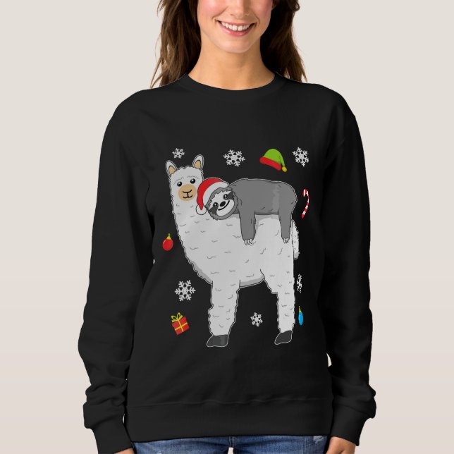 Julfårfunny Fluffy Animal Sloth Riding Llama T Shirt (Framsida)