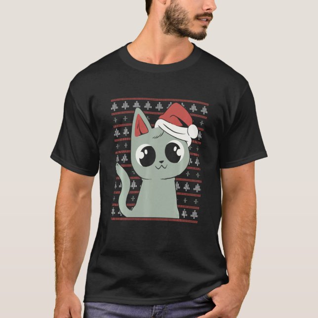 Julfårfunny Kat Julafton Santa Stil Ugly Christma T Shirt (Framsida)