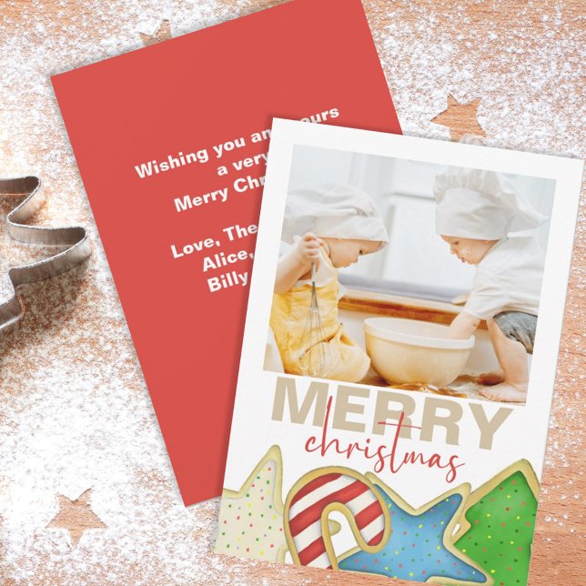 Julfärg Cute Cookies 1 Photo Helgdag Julkort (Merry Christmas holiday photo card with whimsical cookie artwork.)