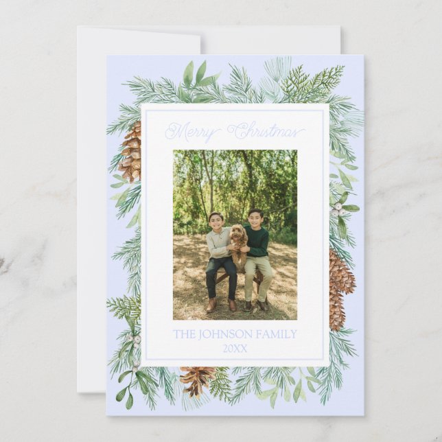 Julfärg Greenery Botaniska Bleken Blue Julkort (Framsida)