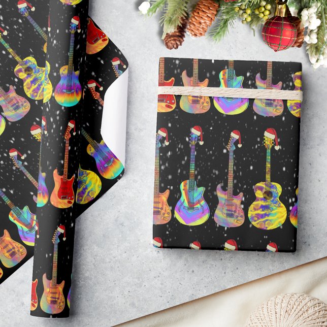 Julfärg Guitar Mönster Presentpapper (Christmas colorful guitar pattern Guitarist musician music teacher )