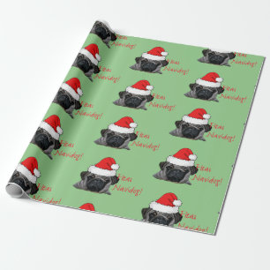 Julfärg, svart, realistisk pug-uppmålning presentpapper