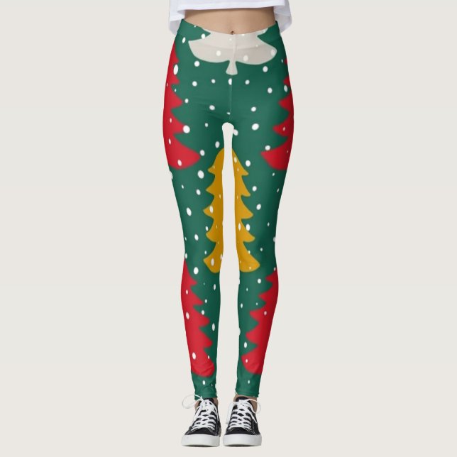 Julfärg Träd Sömlöst Mönster Leggings (Framsida)