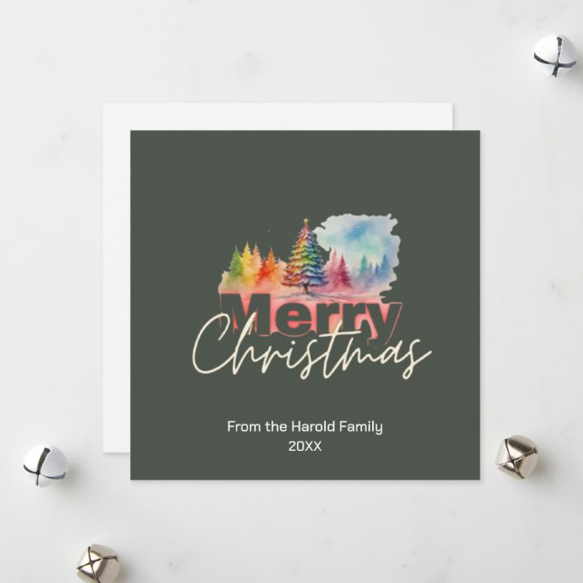 Julfärg Vinter Wonderland Watercolor Julkort (Fram/Back In Situ)