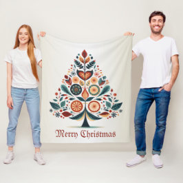 Julfärgad Träd Skandinavien Folk Art Fleecefilt