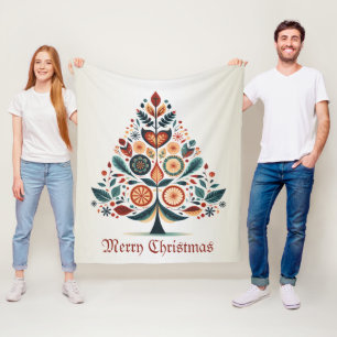 Julfärgad Träd Skandinavien Folk Art Fleecefilt