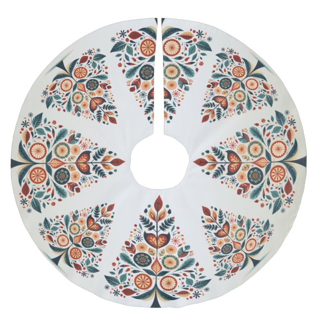 Julfärgad Träd Skandinavien Folk Art Julgransmatta Borstad Polyester (Framsidan)