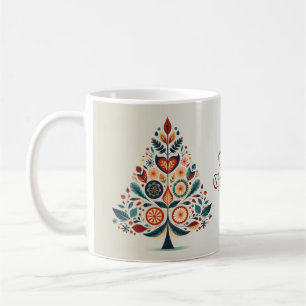 Julfärgad Träd Skandinavien Folk Art Kaffemugg