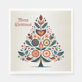 Julfärgad Träd Skandinavien Folk Art Pappersservett