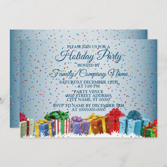Julfärgade gåvor Helgdagar Party Inbjudningar (Fram/baksida)