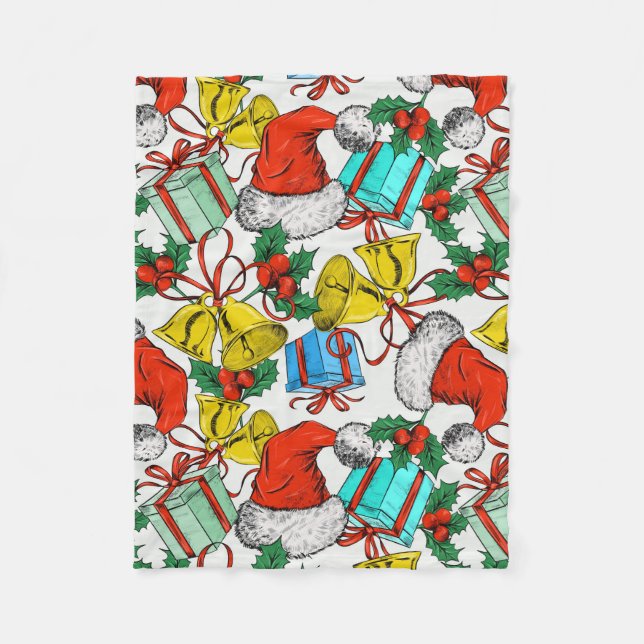 Julfärgade gåvor Red Santa Hats-Helgdagar Fleecefilt (Framsidan)