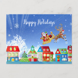 Julfärgade hus Golden Santa Sleigh Vykort